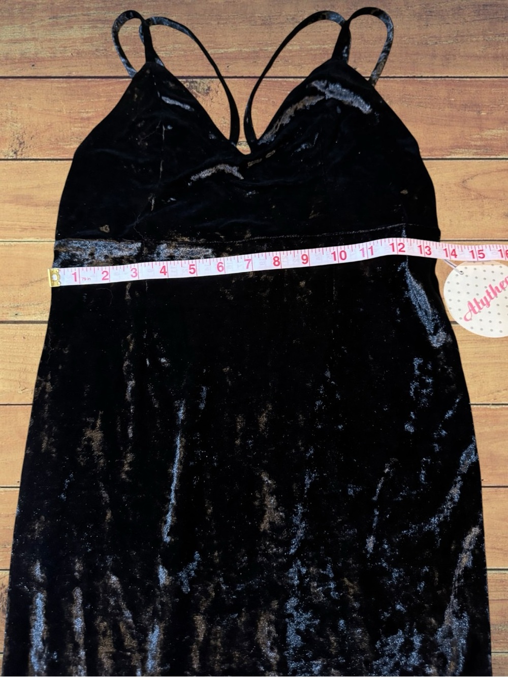 Black Crushed Velvet Midi Dress Plunging V-Neck Caged Open Back Double Strap M - Picture 6 of 16